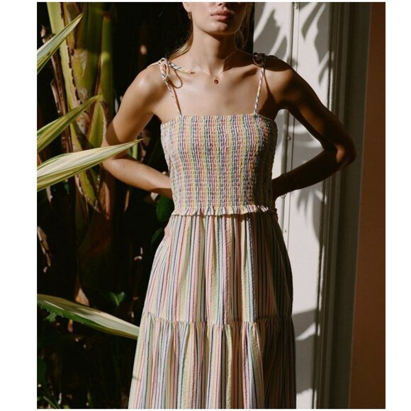 Solid & Striped The Indigo Dress in Rainbow Pinstripe S small smocked midi - Picture 2 of 11